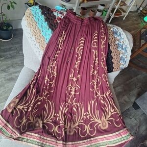 Elegant Embellished Maroon and Gold Women's Skirt